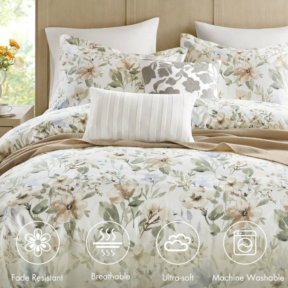 5PCS Full/Queen  Cotton Sateen Print Duvet Set Media 4