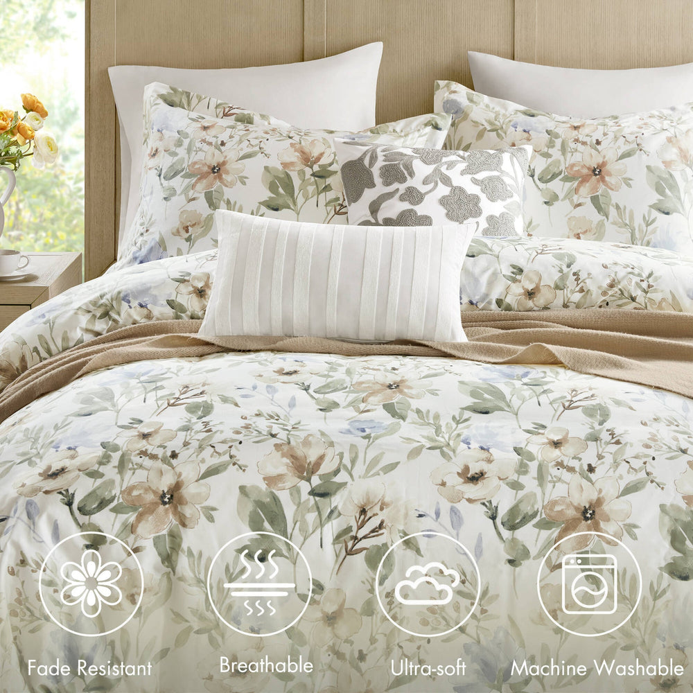 5PCS Full/Queen  Cotton Sateen Print Duvet Set Media 4