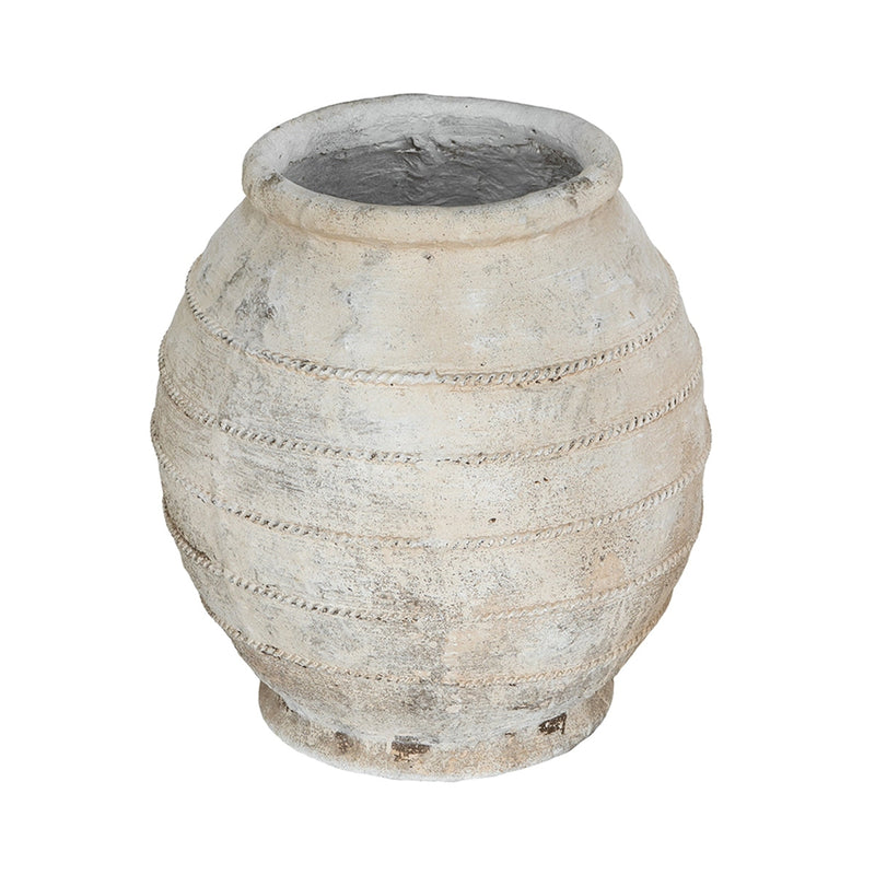 17.5x17.5x18.5' Round Magnesium Flower Pot with Weathered White Finish and Ridged Texture