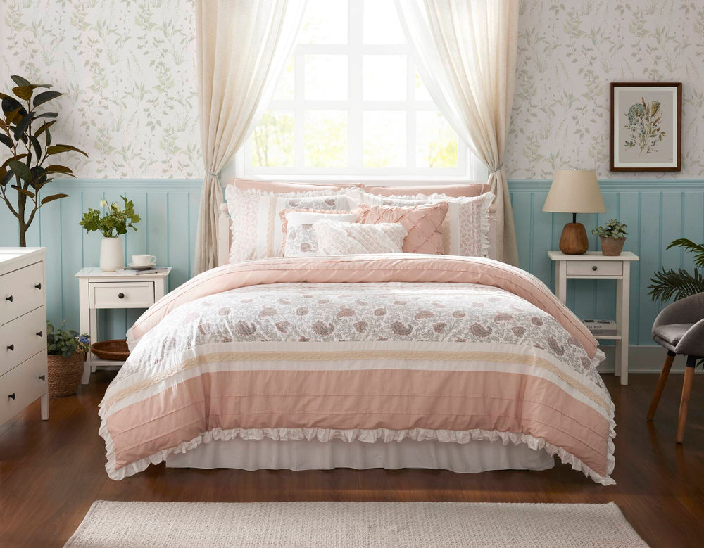 9 Piece Cotton Percale Comforter Set Blush King Media 14