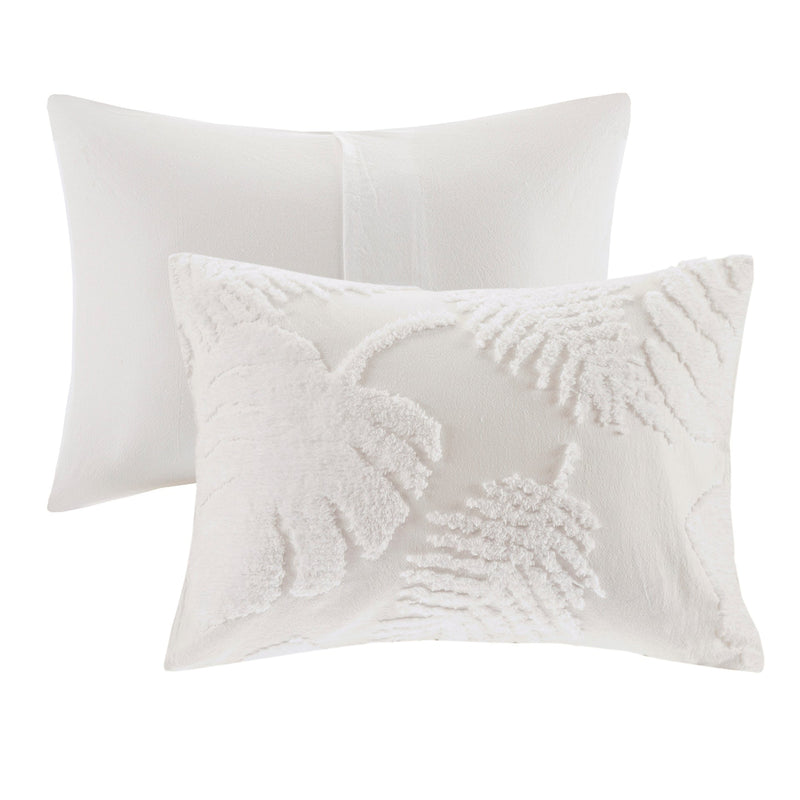 King/Cal King 3 Piece Tufted Cotton Chenille Palm Duvet Cover Set