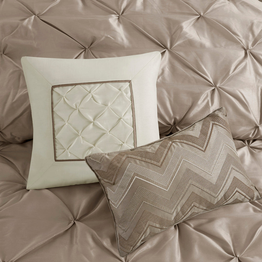 7 Piece Tufted Comforter Set Taupe Cal King Media 10