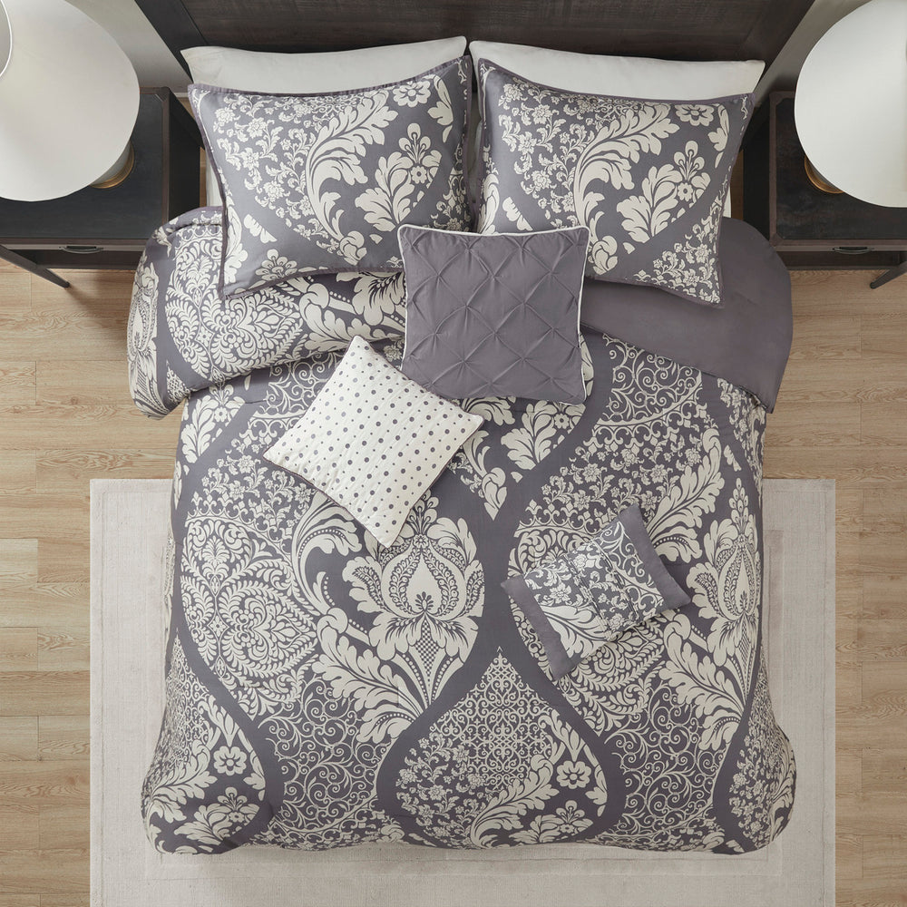 7 Piece Cotton Printed Comforter Set Grey King Media 5