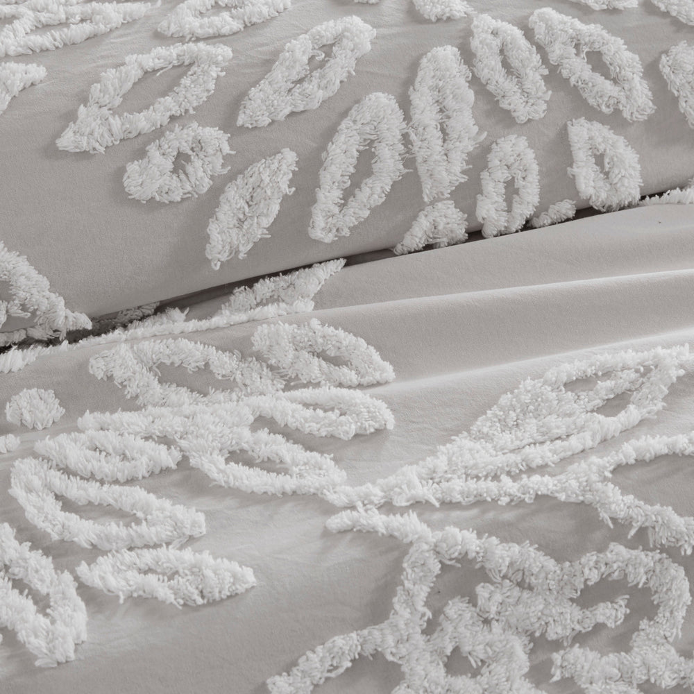 3 Piece Tufted Cotton Chenille Floral Comforter Set Warm Grey/White King/Cal King Media 7