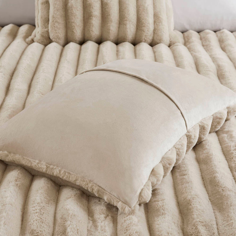 3 PCS King  soft Faux Fur Ribbed Comforter Set Taupe
