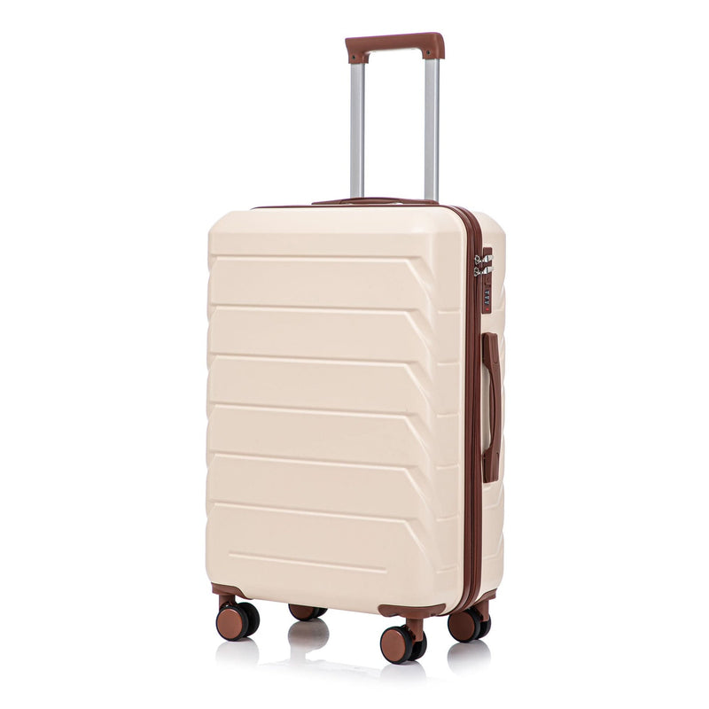 Abs Luggage Set 20 24 28 Inches 3 Piece Beige Durable Spinner Wheels & Combination Lock