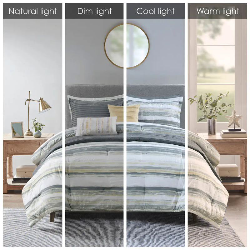 8 Piece Printed Seersucker Comforter and Quilt Set Collection