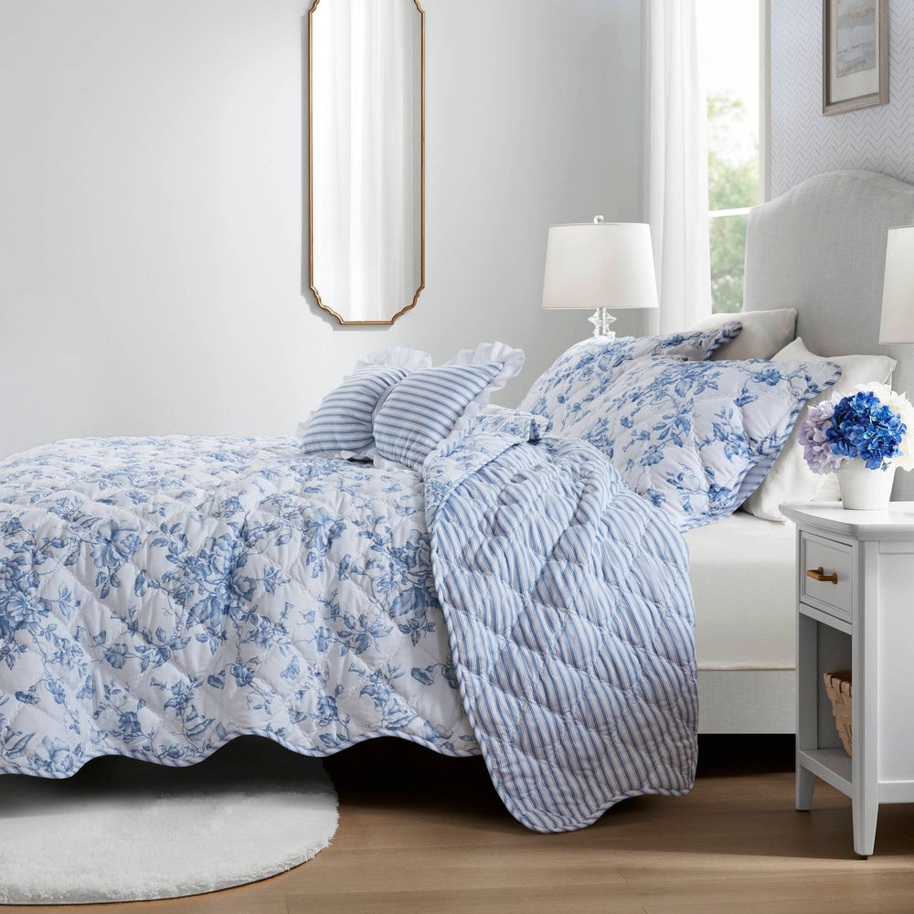 4 Pieces Full/Queen  Quilt Set with Decorative Pillow,Blue Media 24