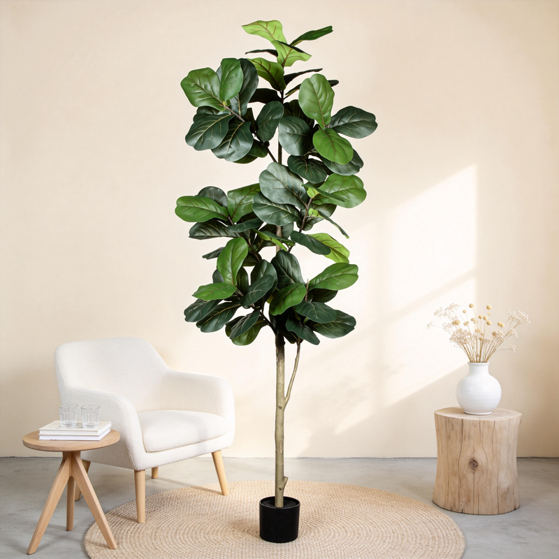 7' Artificial Fiddle Leaf Fig Tree in Black Plastic Pot
