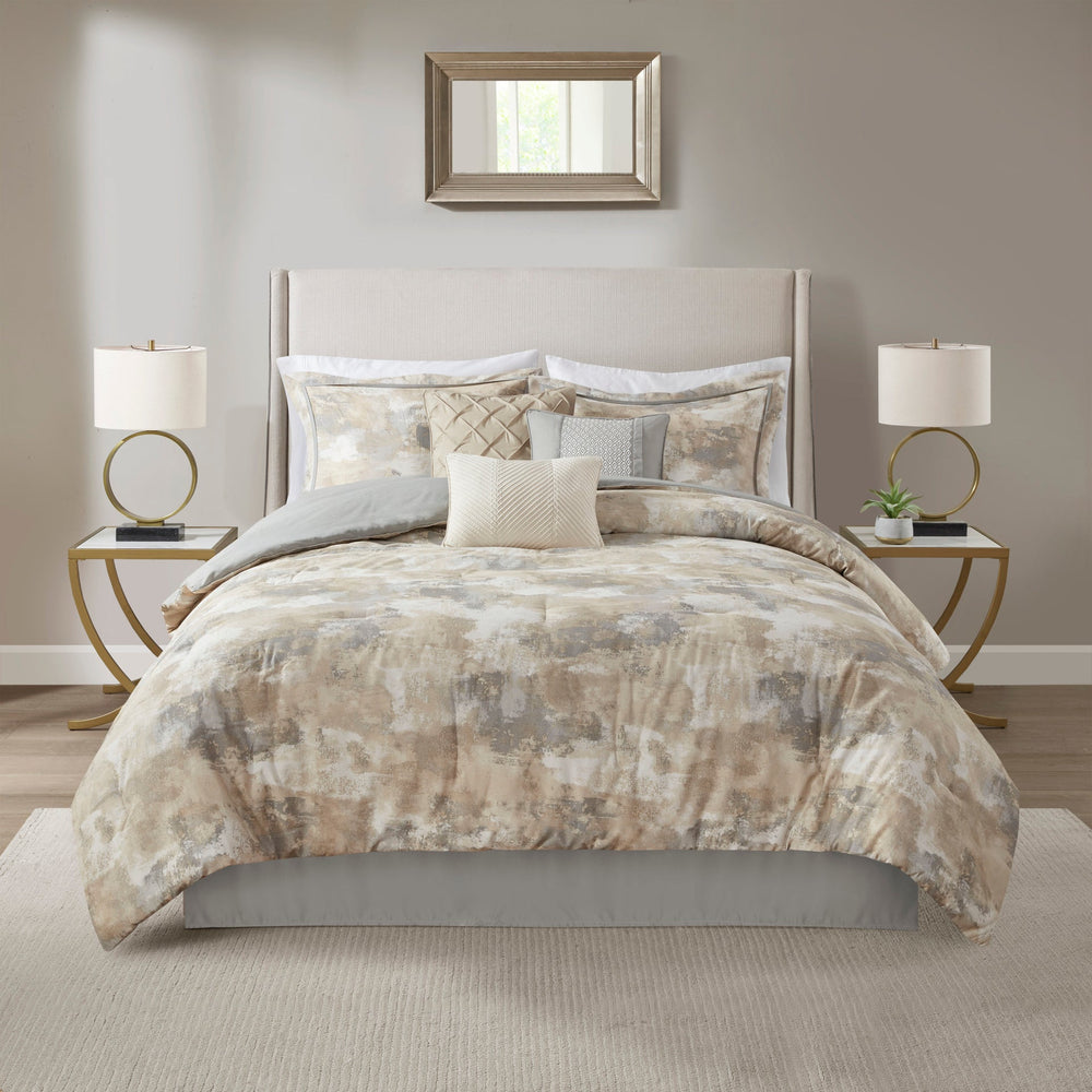 7 Piece Textured Cotton Blend Comforter Set Gray King Media 7