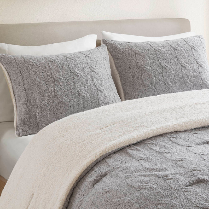 2 Pieces Twin Cable Knit Chenille Comforter Set,Gray