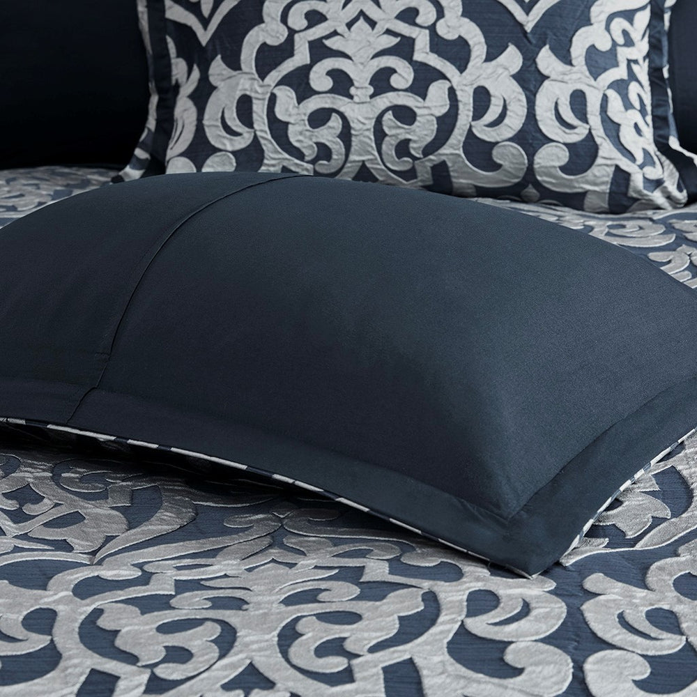 8 Piece Jacquard Comforter Set Navy/Silver King Media 13