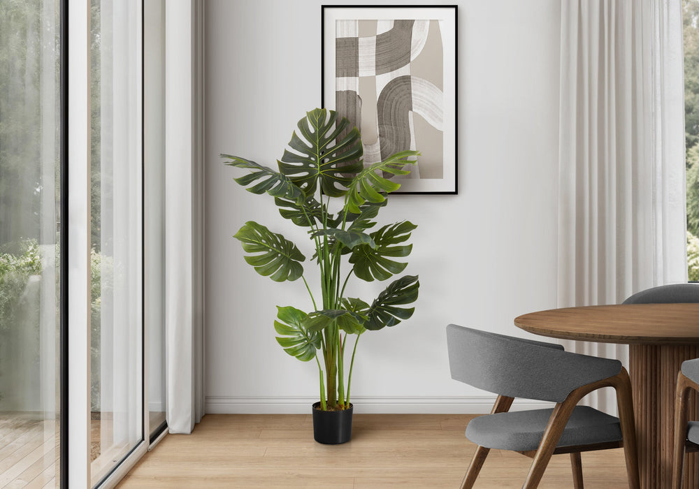 Artificial Plant, 55' Tall, Monstera Tree, Indoor, Faux, Fake, Floor, Greenery, Potted, Real Touch, Decorative, Green Leaves, Black Pot Media 1