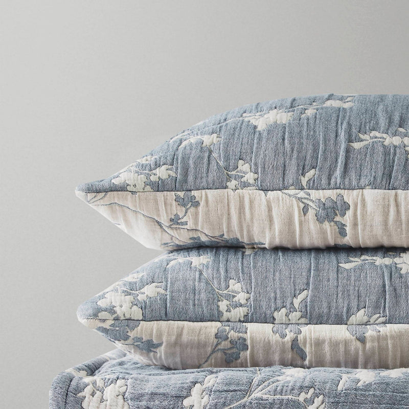 3 Pieces King Jacquard Cotton Gauze Quilt Set,Blue