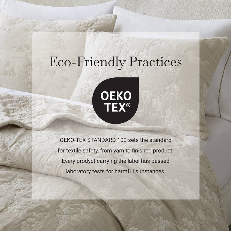 3 Pieces Full/Queen Jacquard Cotton Gauze Quilt Set,Linen