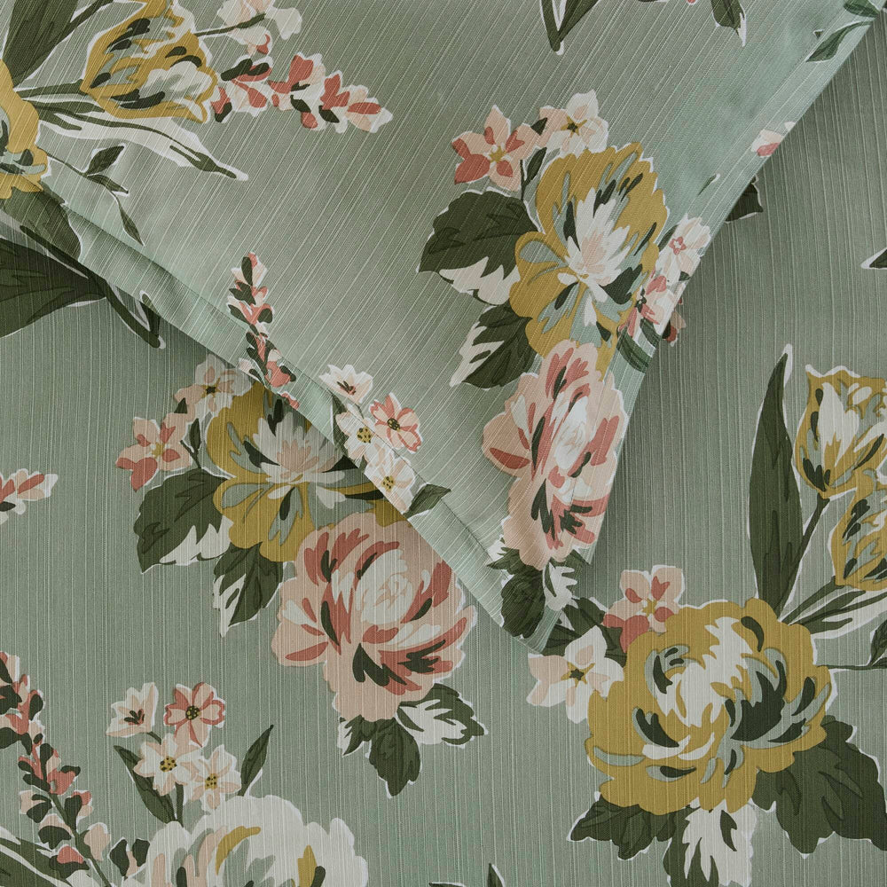 7-Piece Queen Vin  Floral Comforter Set, Green Media 24