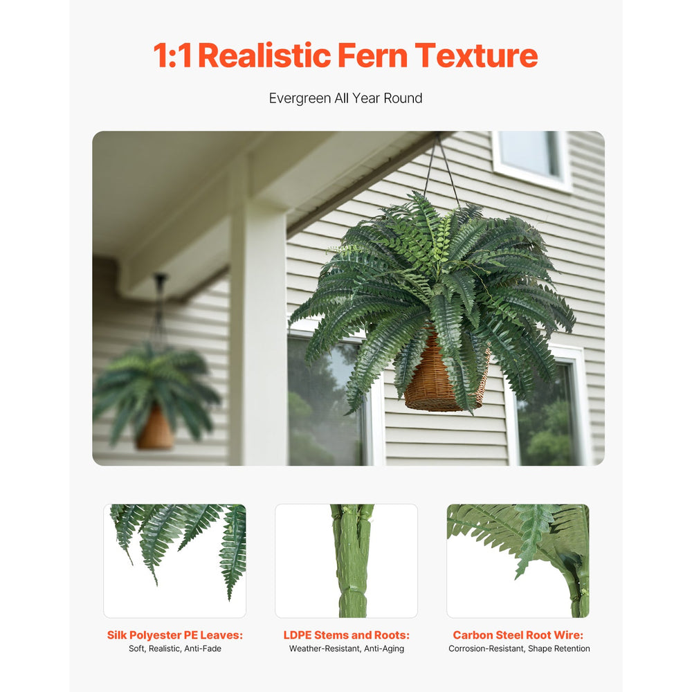 2 Pcs Artificial Boston Ferns Plastic Fern 50 Branches Indoor Outdoor Decor Media 5
