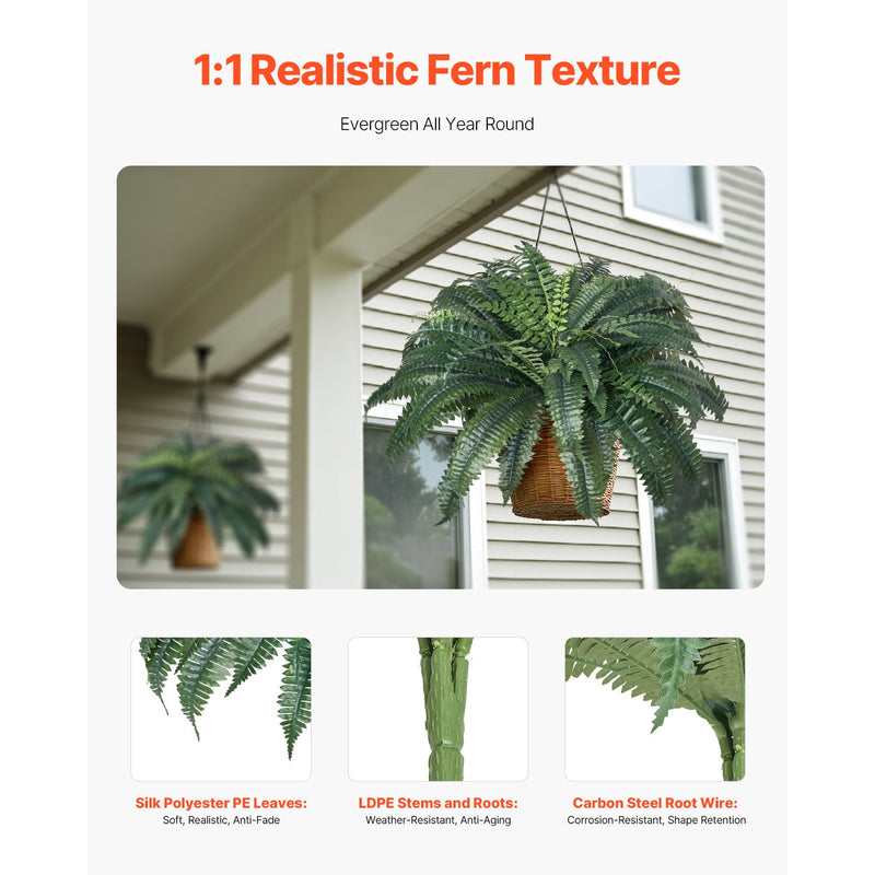 2 Pcs Artificial Boston Ferns Plastic Fern 50 Branches Indoor Outdoor Decor