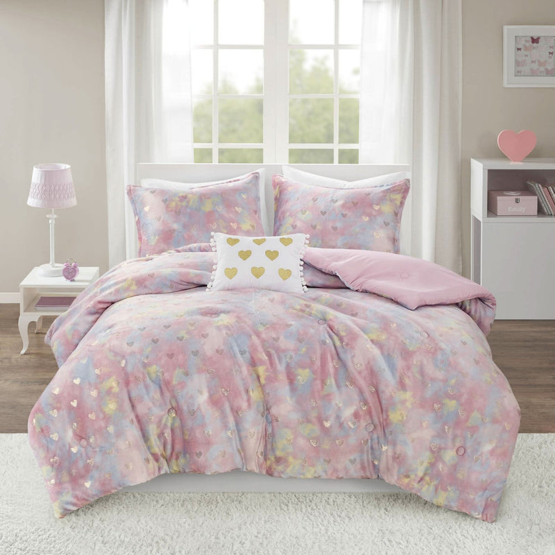 Plush Comforter Set Metallic Print & Throw Pillow Included Full Queen