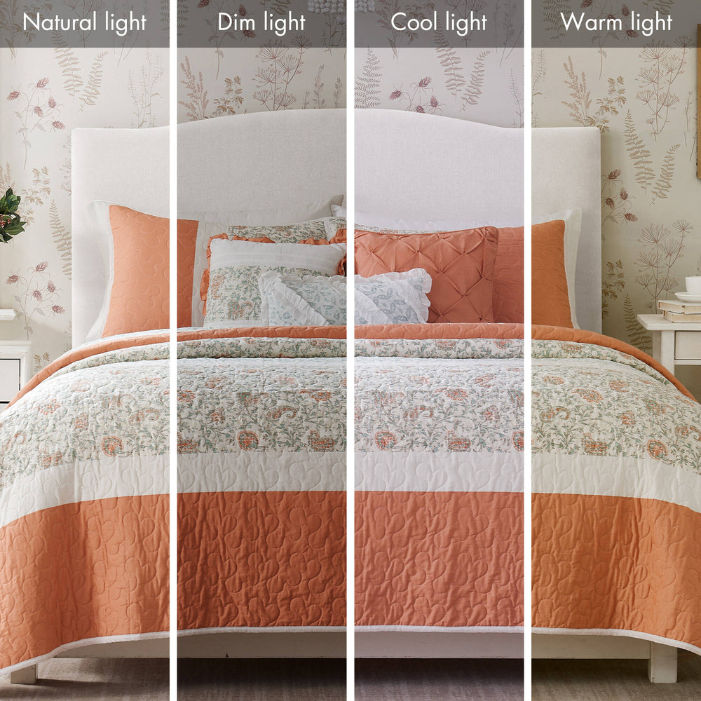 6 Piece Cotton Percale Quilt Set with Throw Pillows Coral Full/Queen Media 6
