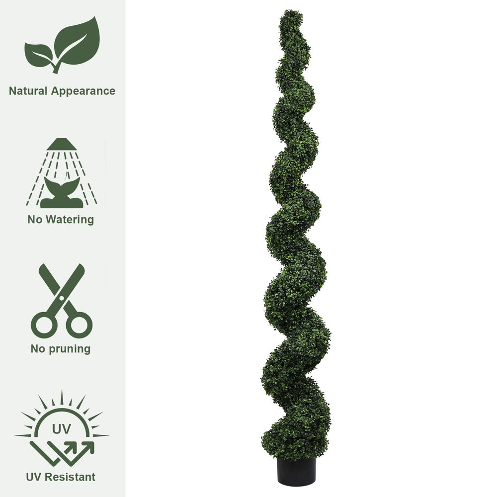 7FT Spiral Topiary Trees Artificial Outdoor Faux Boxwood Plants Large Twisted Green Potted Trees with Dark Green Leaves for Garden Front Porch Patio Planter Decoration, 1pc/set Media 5