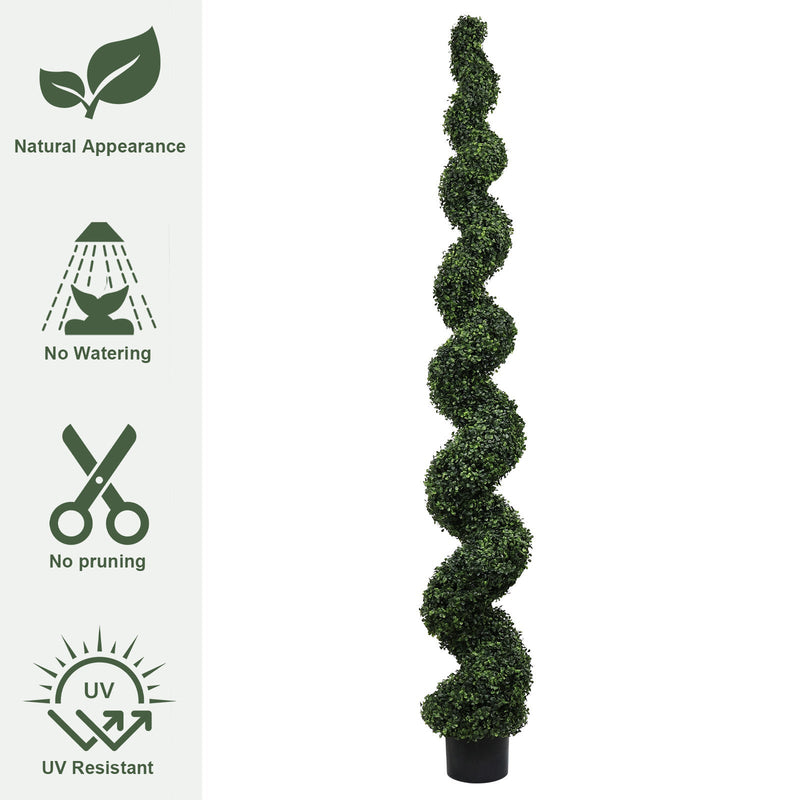 7FT Spiral Topiary Trees Artificial Outdoor Faux Boxwood Plants Large Twisted Green Potted Trees with Dark Green Leaves for Garden Front Porch Patio Planter Decoration, 1pc/set