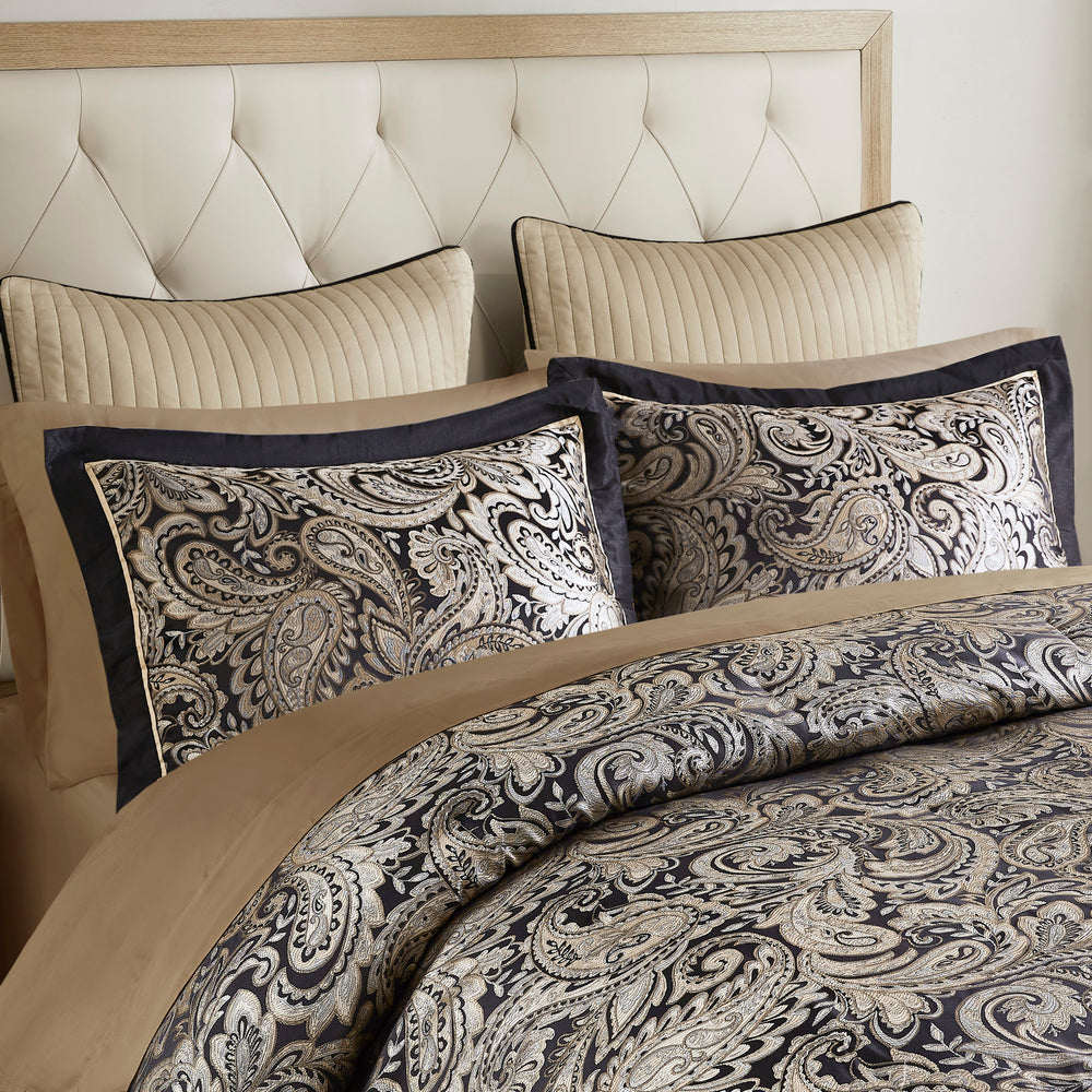 12 Piece Comforter Set with Cotton Bed Sheets Black King Media 17
