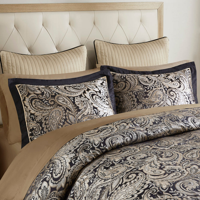 12 Piece Comforter Set with Cotton Bed Sheets Black King