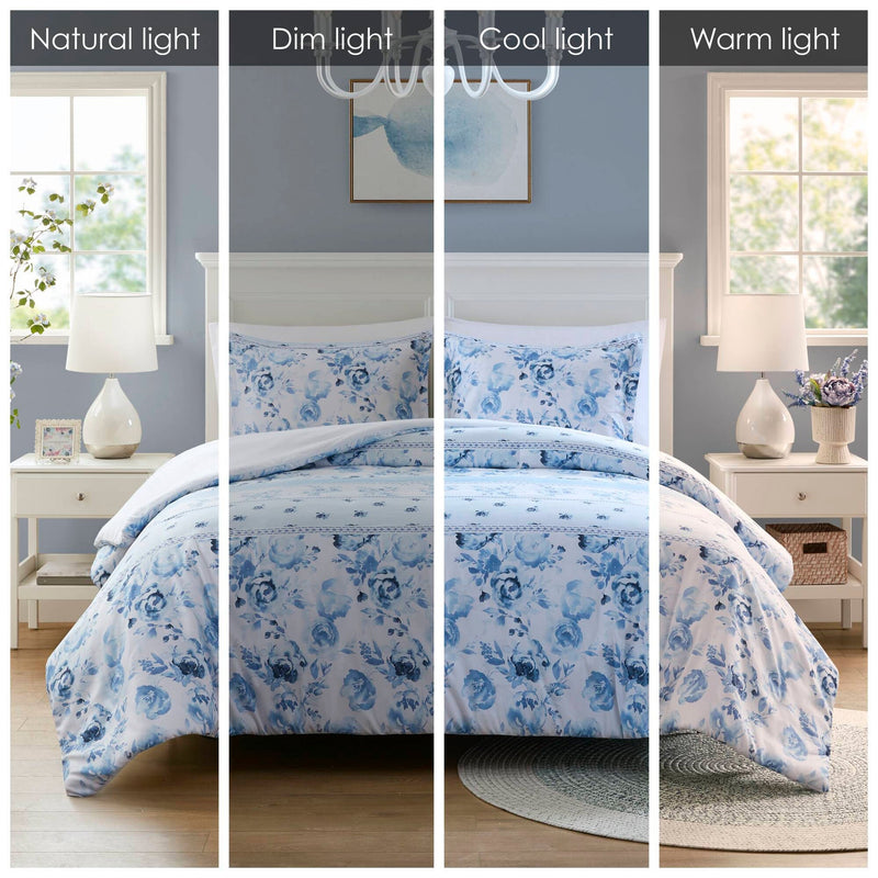 Floral Striped Duvet Cover Set Full/Queen