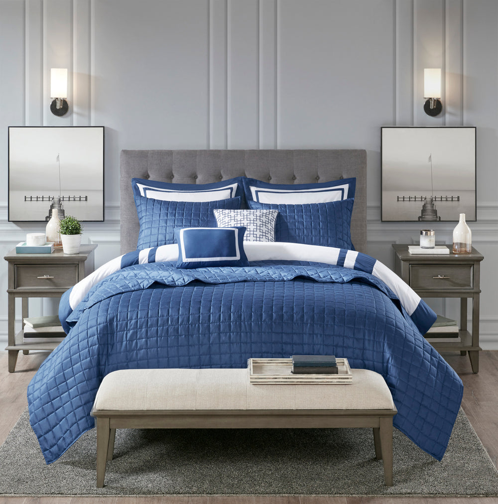 8 Piece Comforter and Quilt Set Collection Navy Full/Queen Media 7