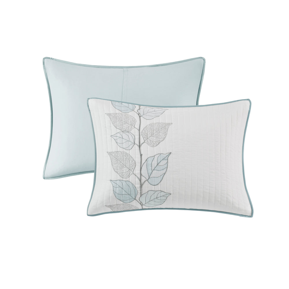 6 Piece Embroidered Quilt Set with Throw Pillows Blue King/Cal King Media 7