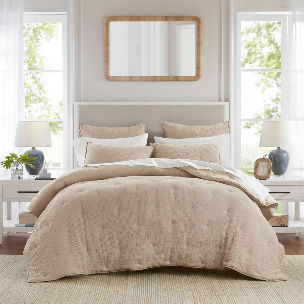 3-Piece Full/Queen Cotton  Embroidered Quilt Set,Taupe Media 1