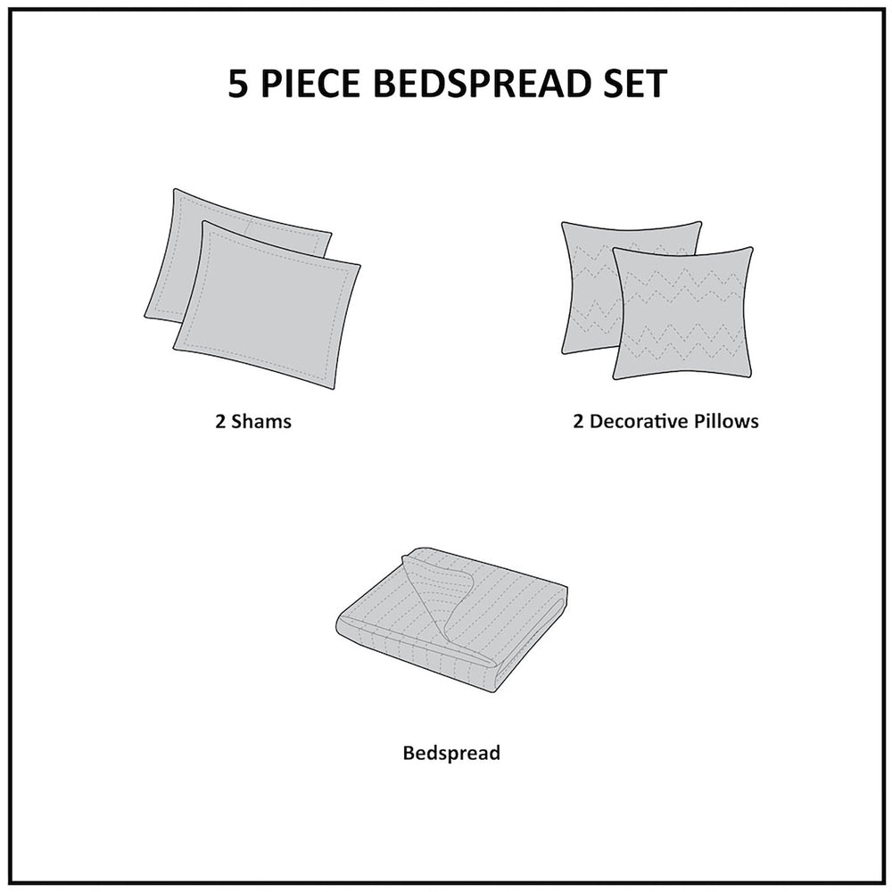 5 Piece Jacquard Bedspread Set with Throw Pillows Black King Media 7