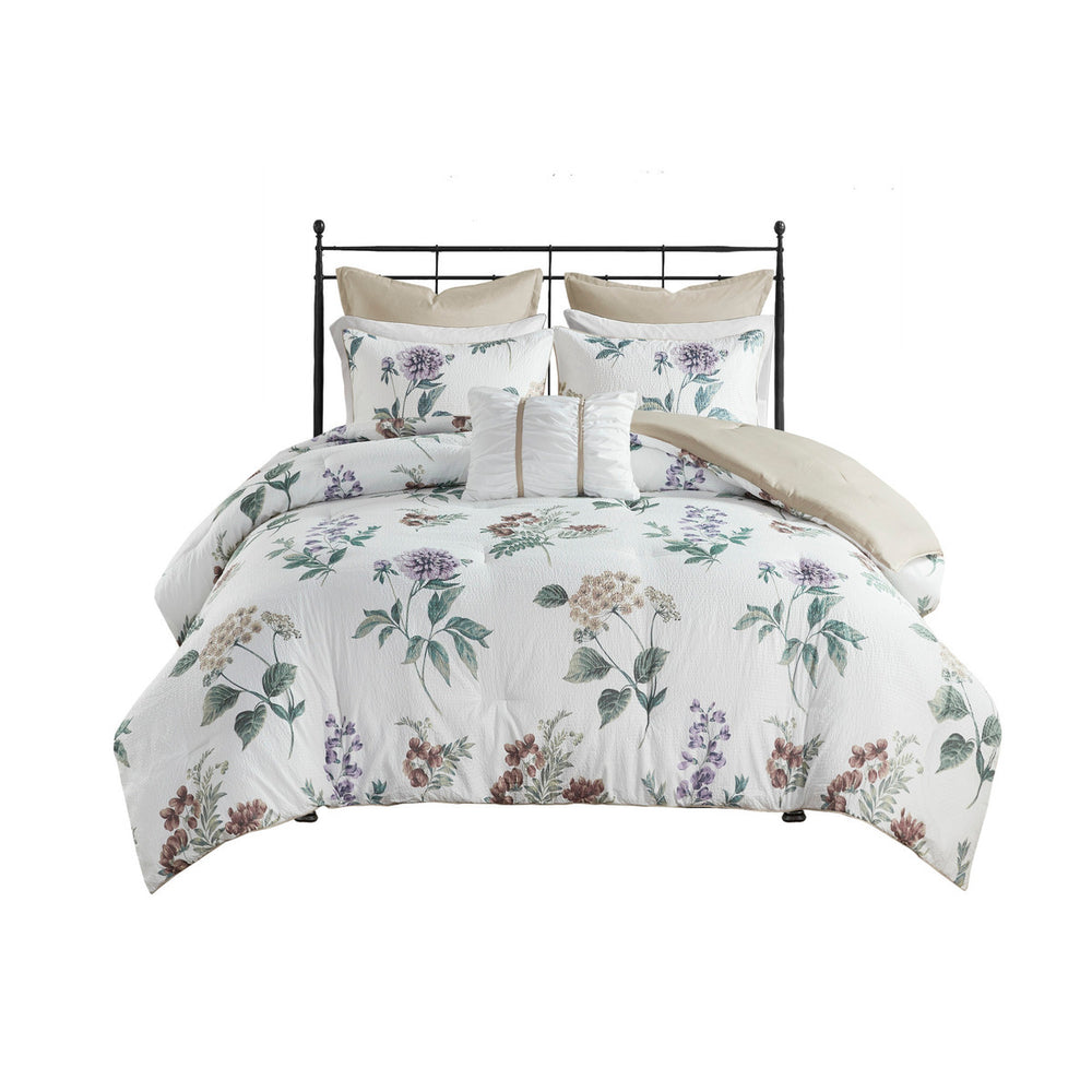 7 Piece Printed Seersucker Comforter Set with Throw Blanket Taupe/Blush Full/Queen Media 5