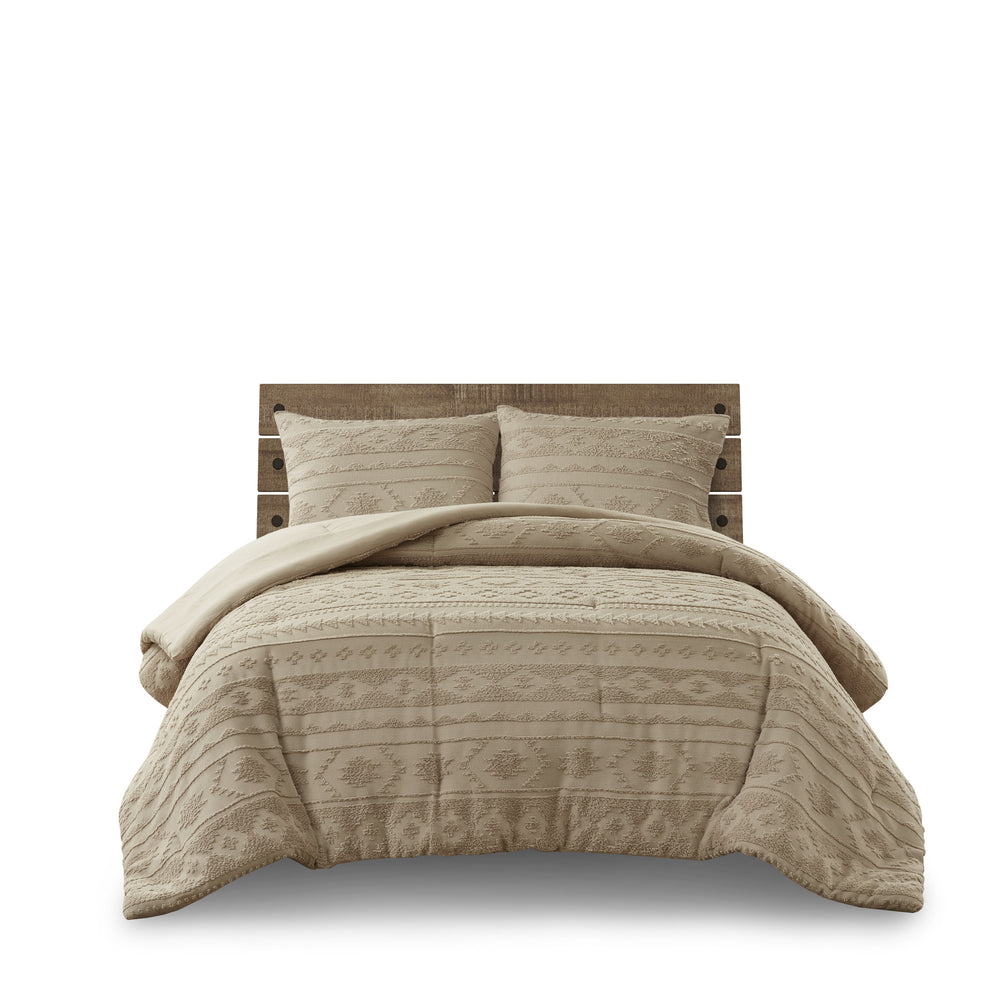 3 PCS Full/Queen Chenille Oversized Comforter Set Tan Media 4