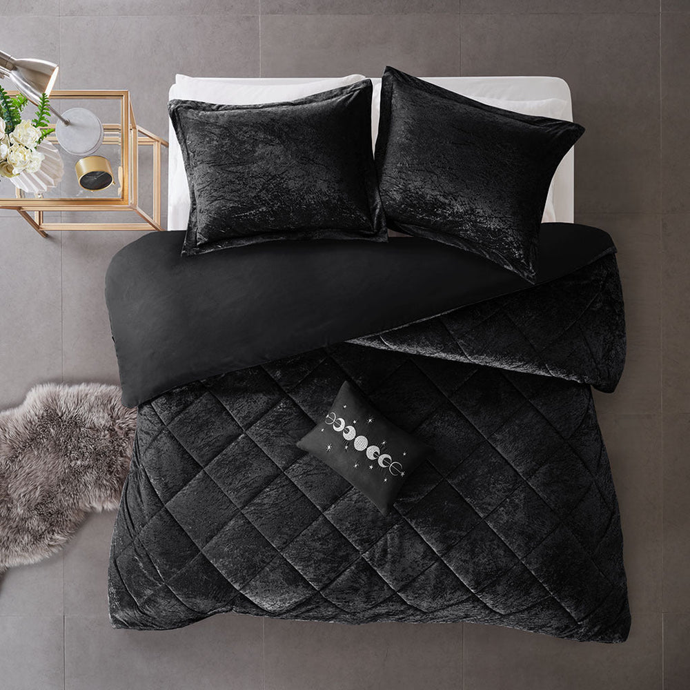 Full/Queen Velvet Duvet Cover Set with Throw Pillow Media 16