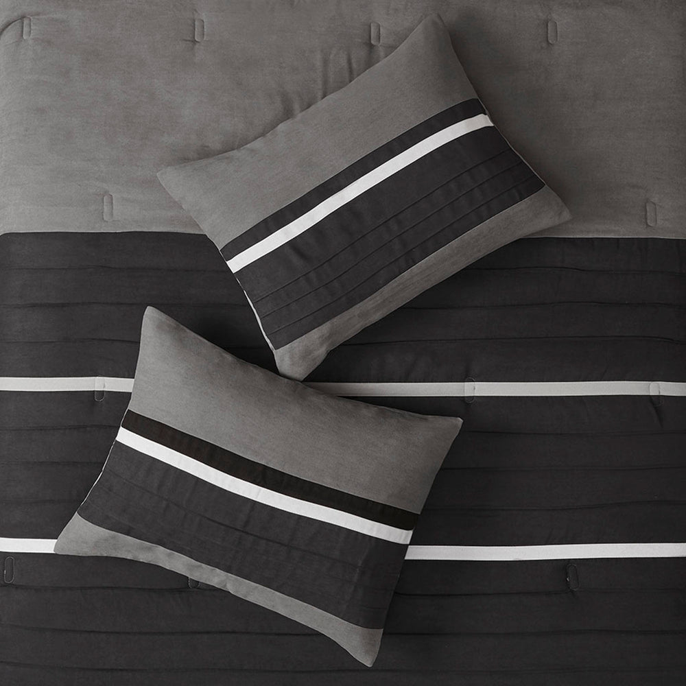 7 PC Pieced Faux Suede Comforter Set Black Queen Media 9