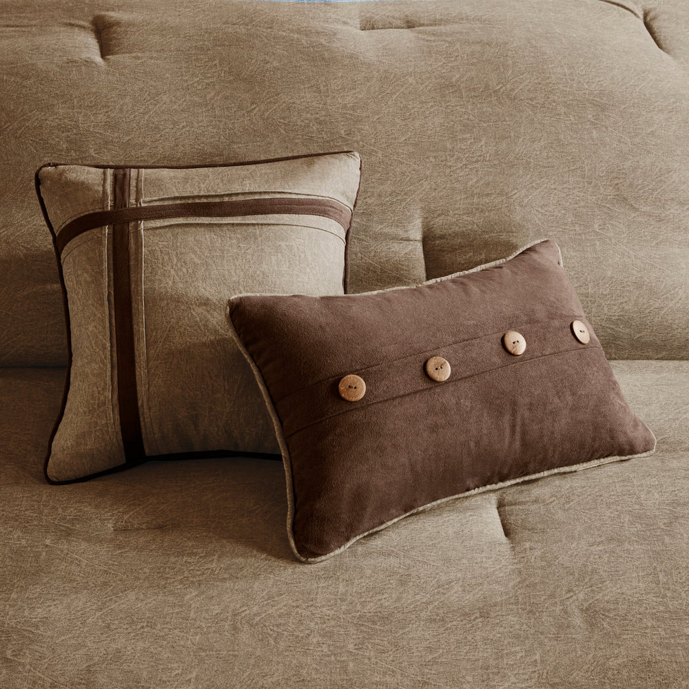 7 Piece Faux Suede Comforter Set Brown King Media 13