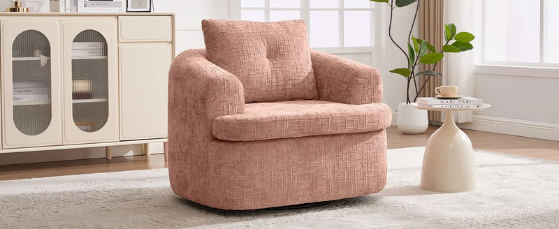 360 Degree Swivel Chair Chenille Pink Dual Layer Cushion Living Room Decor Accent Seating Home