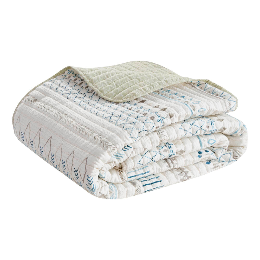 3 Piece   Seersucker Quilt Set Taupe/Blue King/Cal King Media 2
