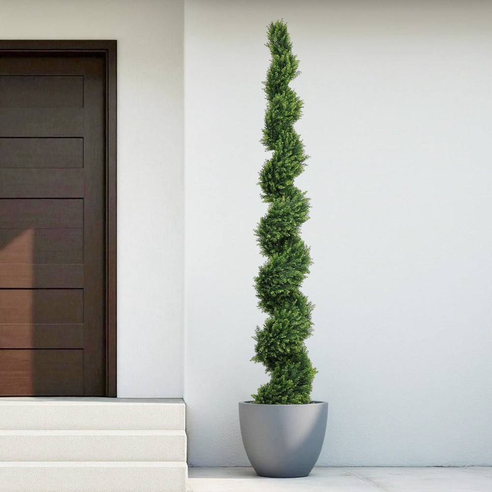 7FT Tall Artificial Two-Tone Cypress Pine Tree – Realistic Lifelike Faux Greenery with Natural Dual Color Leaves for Indoor Outdoor Home Office Decoration, Potted Fake Tree, 1pc/set Media 8