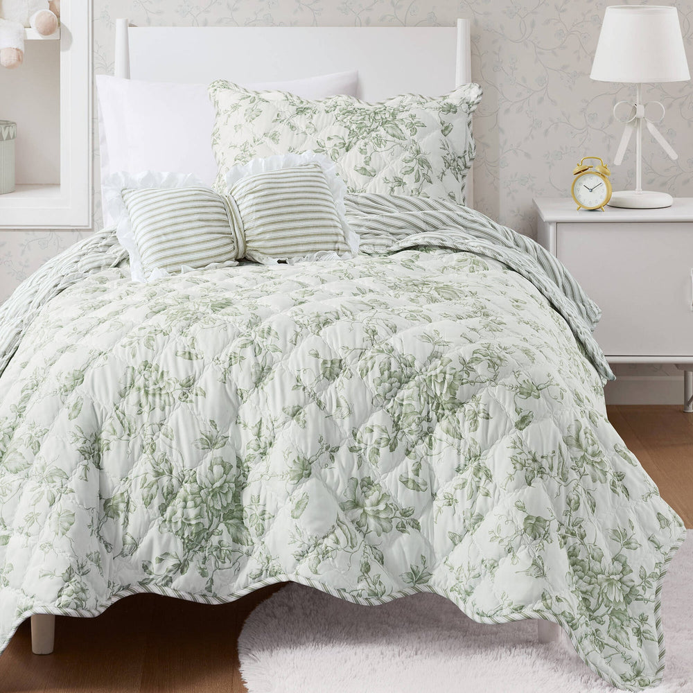 3 Pieces Twin/Twin XL Quilt Set with Decorative Pillow,Green Media 7