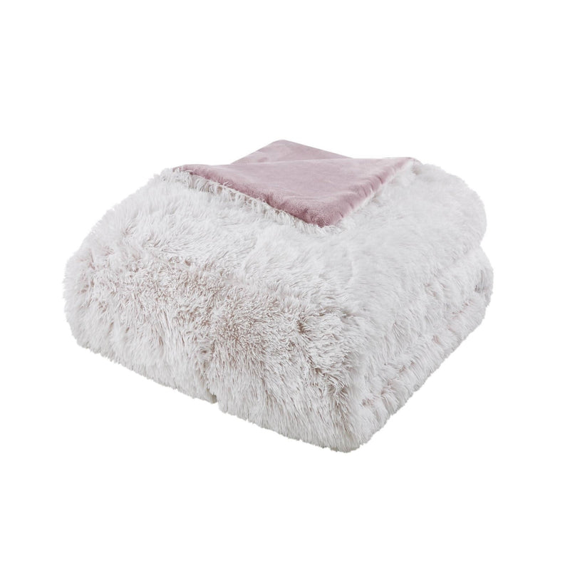 Faux Fur Comforter Shaggy Pink & White King & Cal King 3 Piece Set For Bedroom Decor Soft