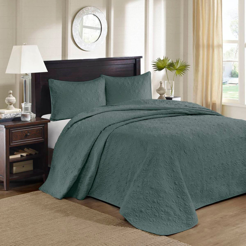 3 Piece Reversible Bedspread Set Balsam Green King Media 4