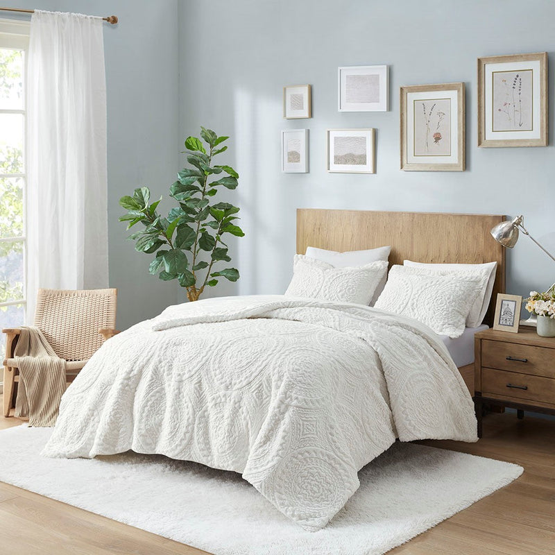 Twin Embroidered Medallion Faux Fur Ultra Plush Comforter Mini Set