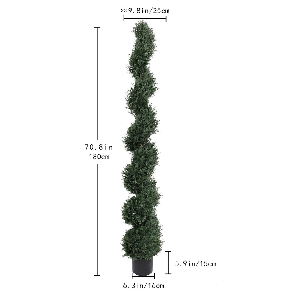 6FT single-color spiral-shaped potted cedar tree, a realistic artificial evergreen plant, suitable for decorating outdoor gardens, porches, patios, etc.; 2pcs/set Media 3