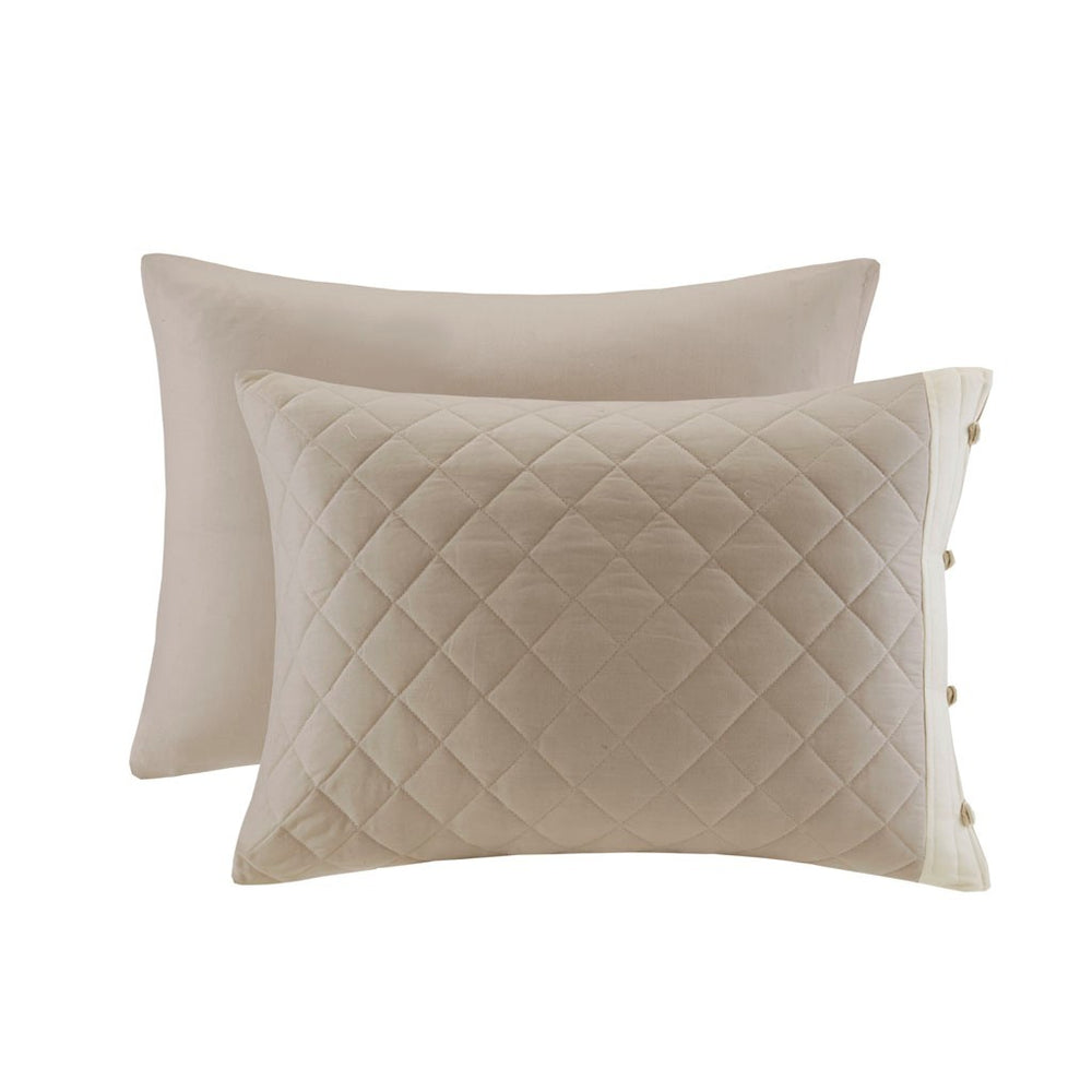 4 Piece Cotton Reversible Tailored Bedspread Set Khaki Queen Media 4