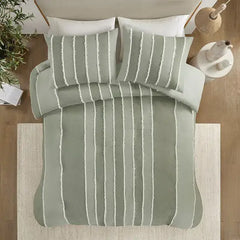 3 Piece Striped Cotton Duvet Cover Set perspective
