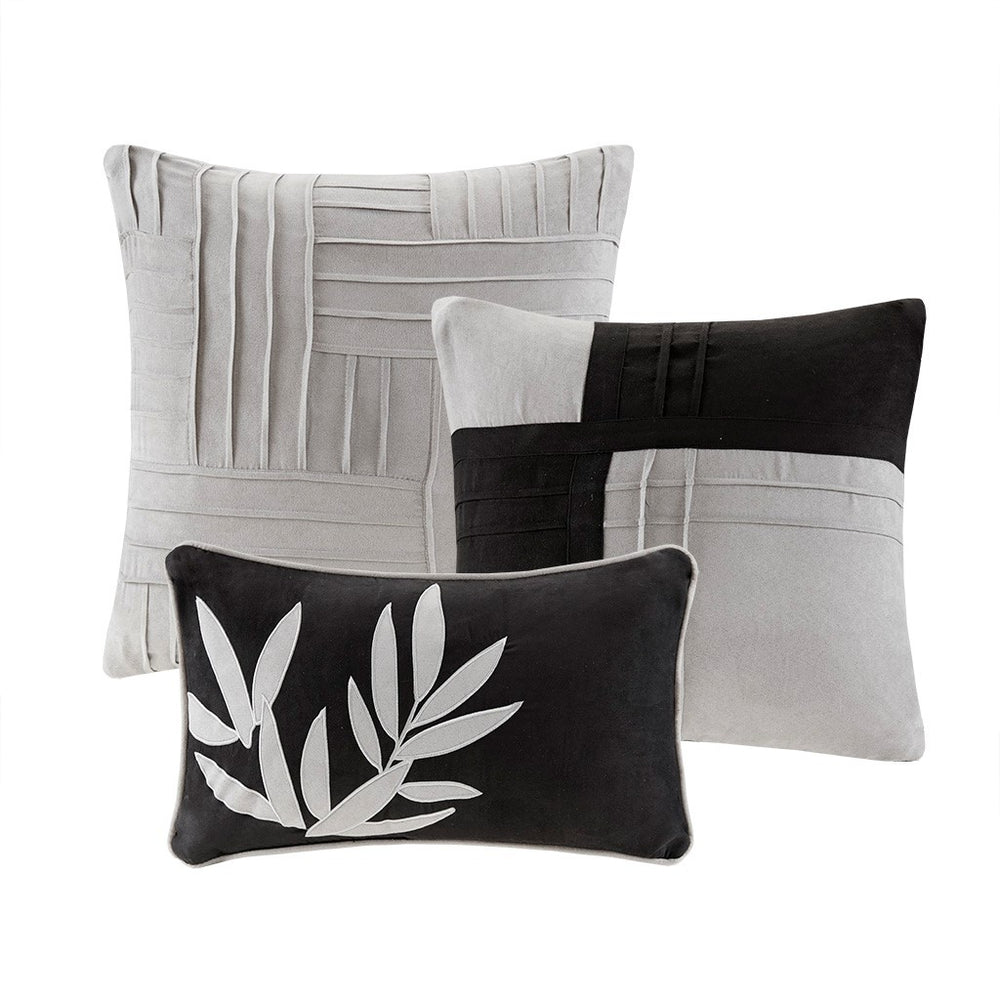 7 Piece Faux Suede Comforter Set Grey Cal King Media 3