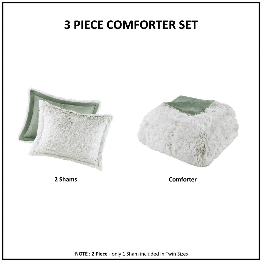 2 PCS Twin/Twin XL Shaggy Faux Fur Comforter Mini Set Green/White Media 12